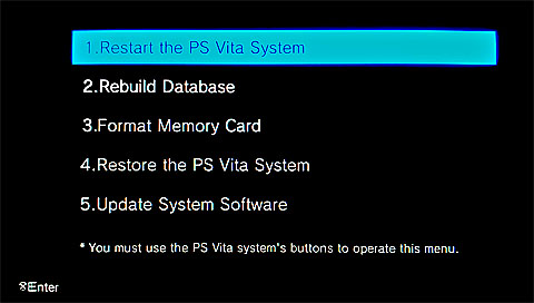 PS Vita Recovery Menu PlayStation Vita Recovery Menu